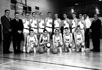 Old black and white photo of the 1964-65 men's basketball team