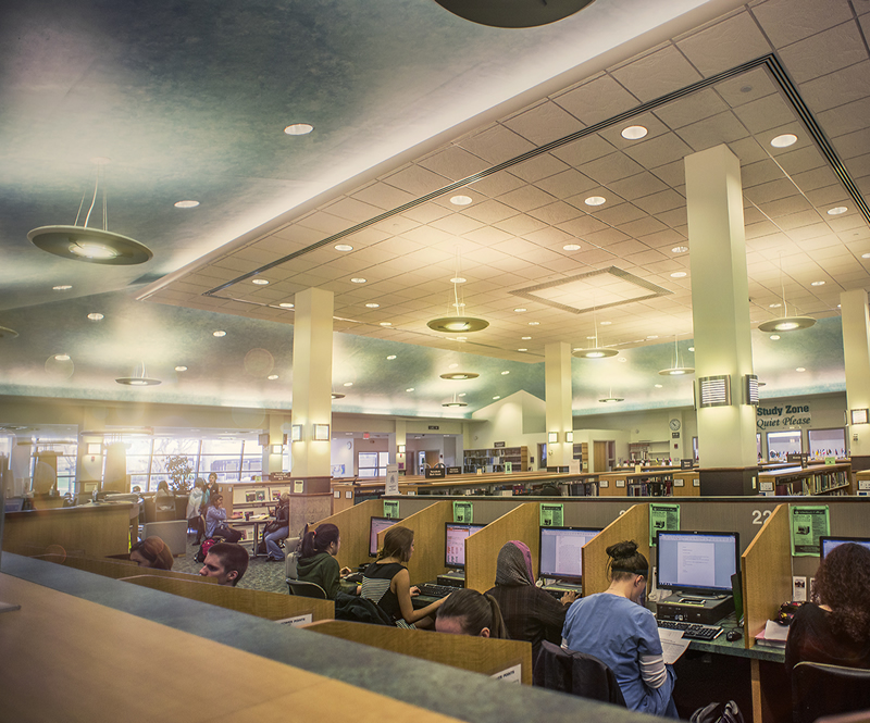Photo of students studying in the library