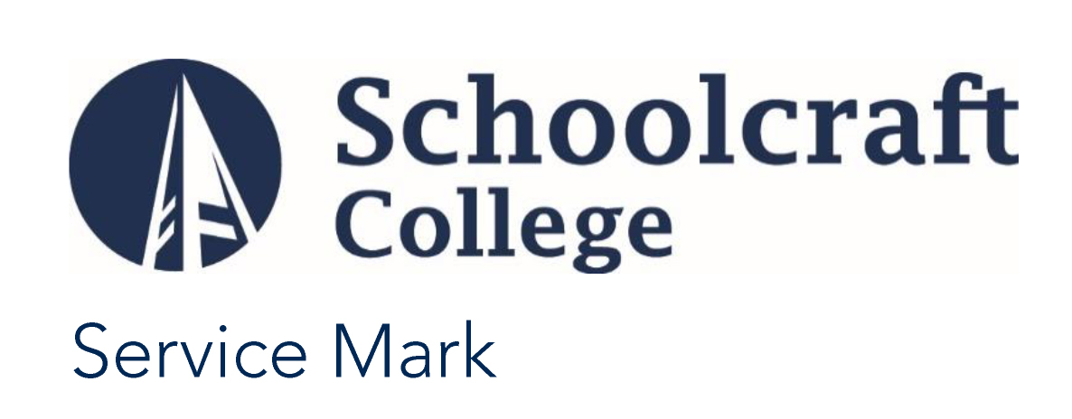 A blue colored service mark containing the college logo and bell tower icon with a department name below it in type