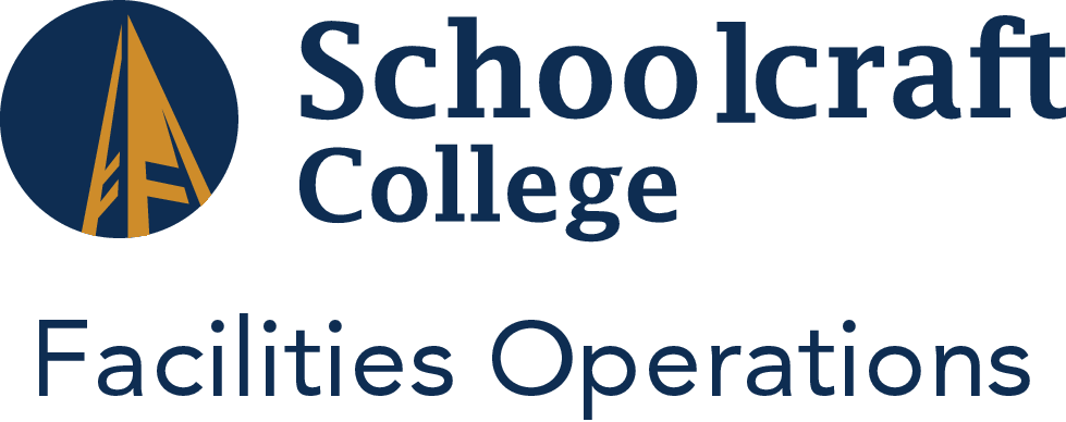 A blue logo containing an icon of a bell tower inside of a solid circle, next to collegiate text that reads Schoolcraft College.